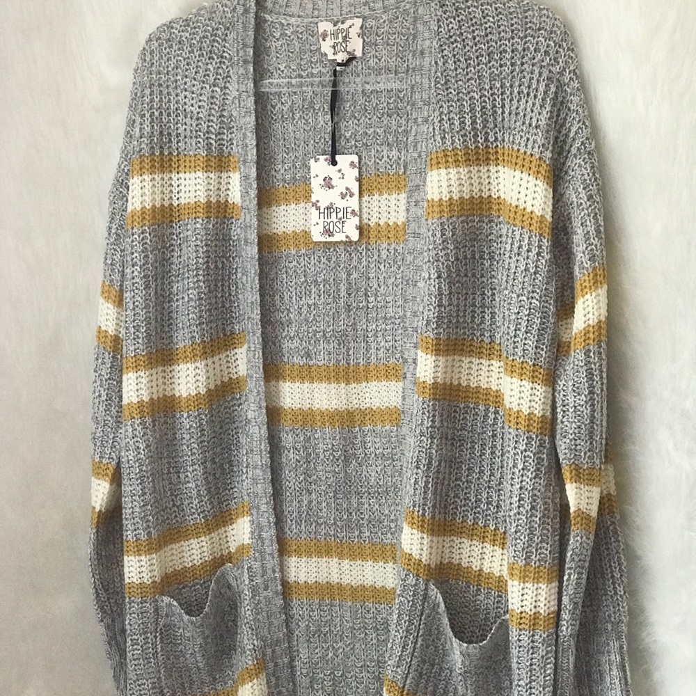 Grey and Yellow Striped Cardigan Size S And M NWT - Picture 4 of 8